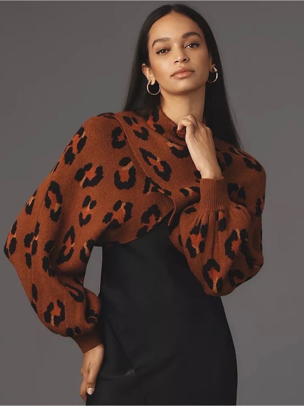 FARM Rio Rust Brown and Black Leopard Cropped Sweater Shrug